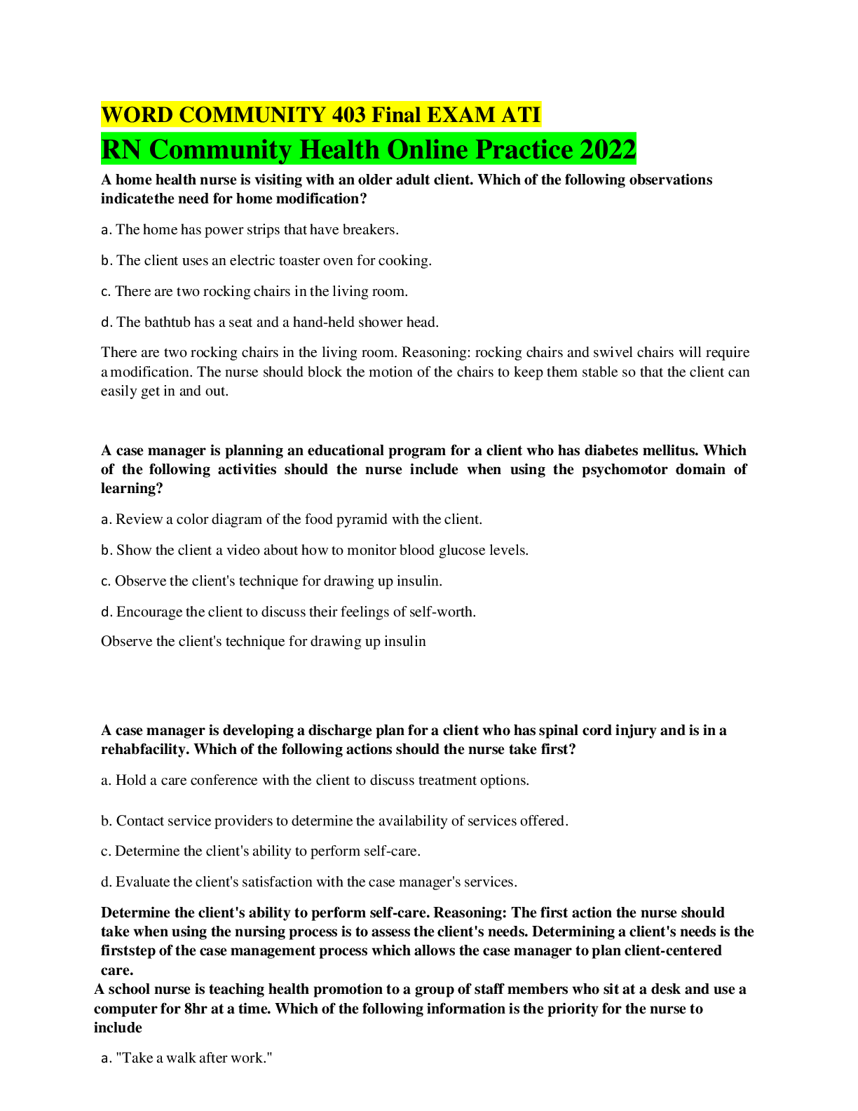 Preview of RN Community Health Online Practice 2022